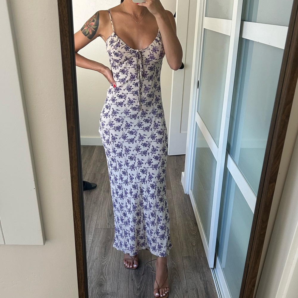 Beige and lavender floral maxi dress